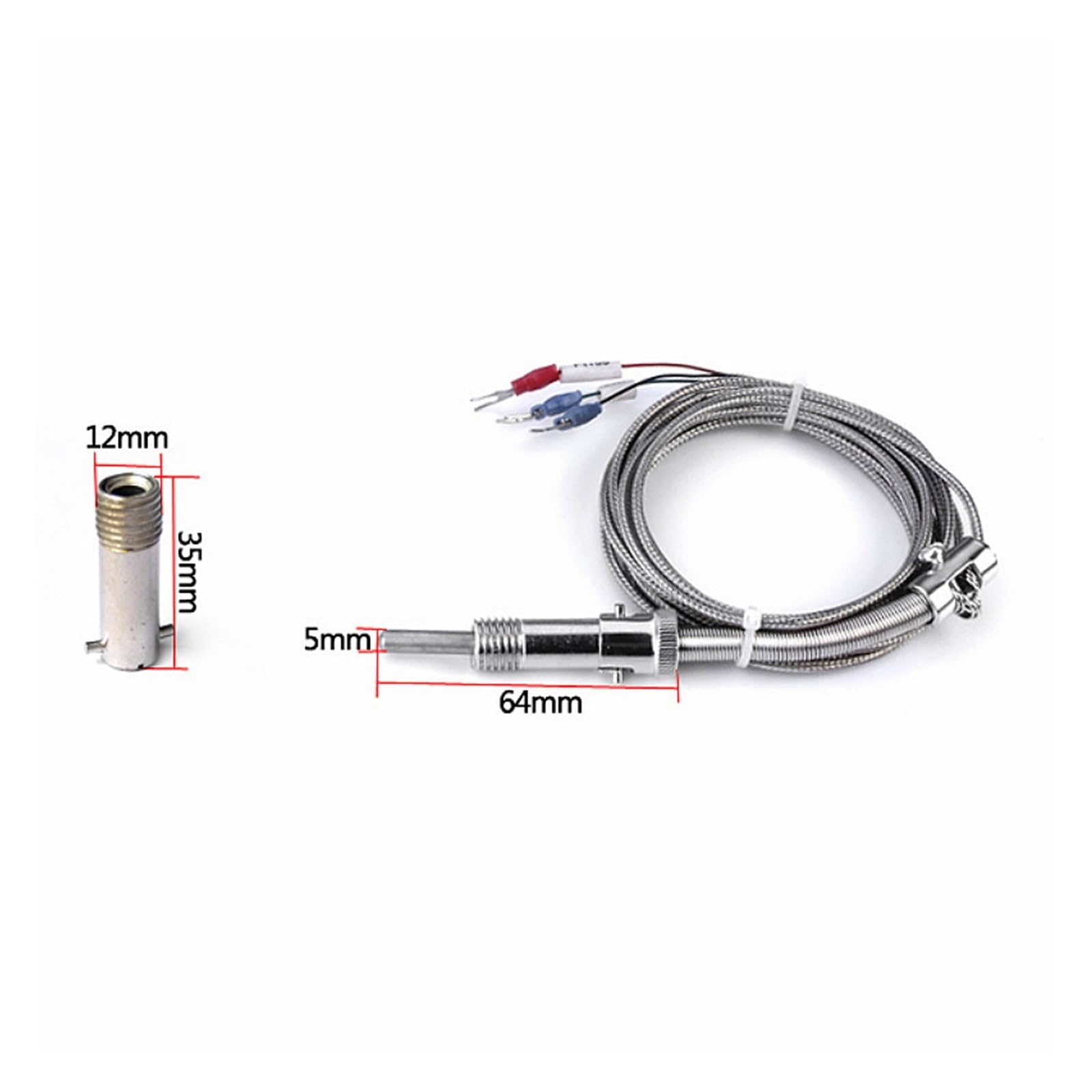 SSIMOO Sonda de Acero Inoxidable con Sensor de Temperatura termopar PT100, Cable de 1~6m, 3 Cables for Control de Temperatura, sonda de Rosca M12 x 1,5 Kindly (Color : 6m Wire)