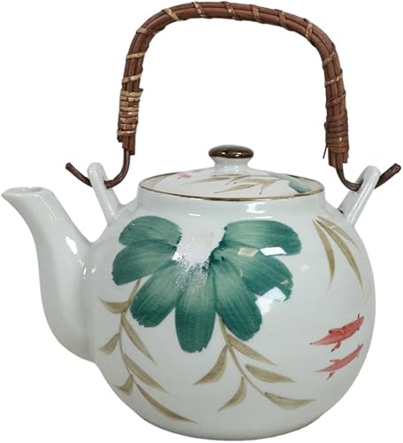 Miniatura 9 de Ebros Feng Shui Yin Yang - Par de peces koi japoneses en lirio estanque de cerámica, 38 onzas con mango de bambú, decoración del hogar, tetera