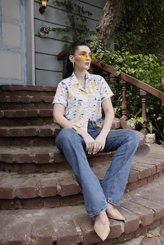 Image of Zilcon Women's Cotton Printedshort Tops for Woman Half Sleeve Hawaiian Top Club Party Disco T-Shirt for Women Stylish, Festival wear, Tops
