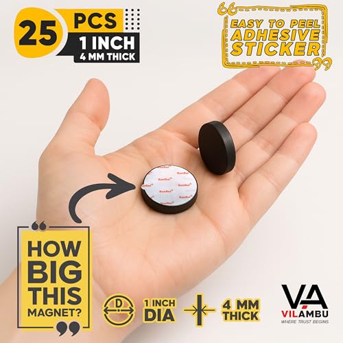 Image of Self Adhesive Disc Magnets - 1 Inch Size x 4 mm, 25 PCS | Round Peel & Paste Fridge Magnets for Art Crafts, DIY Projects, School Science Experiments, Office, Classroom, Home Decor Organization