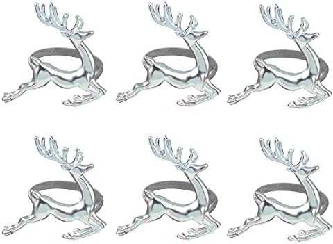 BESTOYARD 6PCS Christmas Reindeer Napkin Rings Elk Deer Napkin Rings Silver Decorative Table Napkin Rings for Christmas Wedding Parties Everyday Use