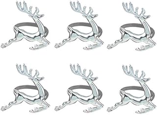 BESTOYARD 6PCS Christmas Reindeer Napkin Rings Elk Deer Napkin Rings Silver Decorative Table Napkin Rings for Christmas Wedding Parties Everyday Use