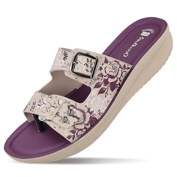 walkaroo slip on sandals for womenlightweight pu wedge sole comfortable sandalwalking shopping travel casual wear sandal wlr74019 plum