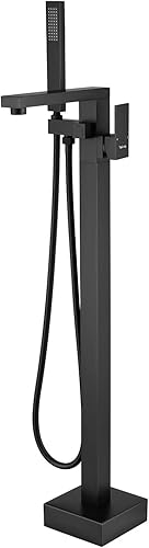 Miniatura 7 de TapLong Freestanding Bathtub Faucet Tub Waterfall Filler Floor Mount Bathroom Faucets Brass Single Handle with Hand Shower High Flow Rate Max 6 GPM