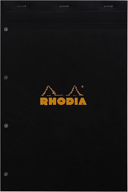 RHODIA 202009C - Stapled Notepad N°20 Black - A4+ - Small Squares - 80 Detachable Sheets 4 Hole Punched - White Clairefontaine Paper 80 g/m - Soft and Resistant Cover - Basics