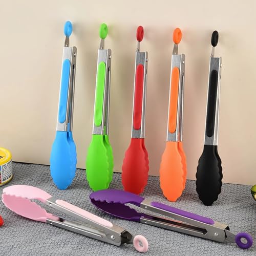 7 Inch Silicone Tip Kitchen Tongs Heat Resistant for BBQ Salad Cooking