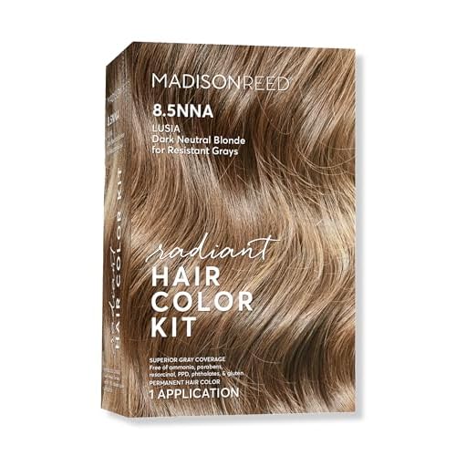 Madison Reed Radiant Hair Color Kit, Dark Neutral Blonde for 100% Gray Coverage of Resistant Gray Hair, Ammonia-Free, 8.5NNA Lusia Dark Blonde, Permanent Hair Dye, Pack of 1