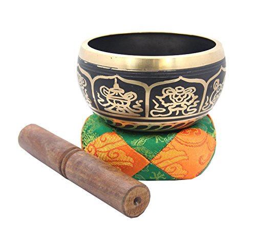 Yoga Meditation 8 Lucky Symbols Peace Singing Bowl/Silk Cushion/Rosewood Mallet Set