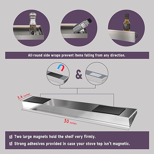 STUTOV 30" Magnetic Stove Top Shelf – Stainless Steel Spice Rack for Over-the-Stove Storage, Magnetic Kitchen Shelf Organizer by STUTOV - Image 5