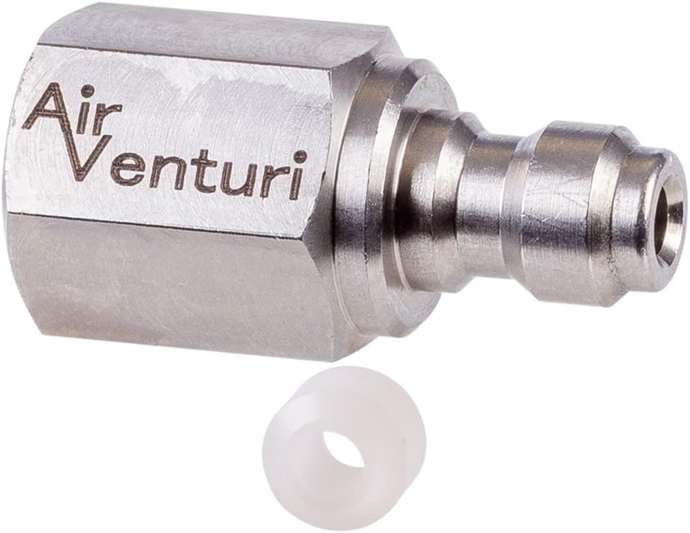 Air Venturi Male Quick-Disconnect, 1/8 BSPP Female Threads, Steel, Rated to 5000 PSI, Incl. Delrin Seal