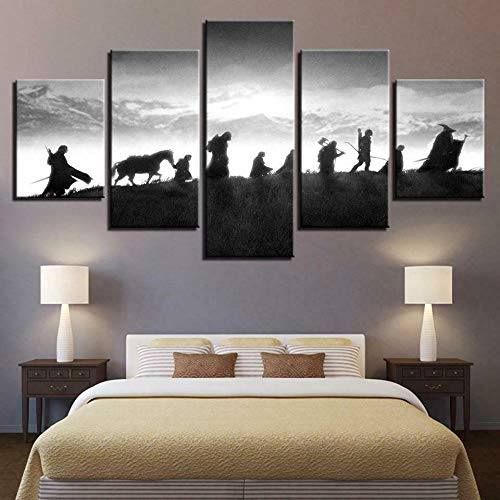 Tableau randonnée en 5 parties décoration murale montagne sur toile avec cadre