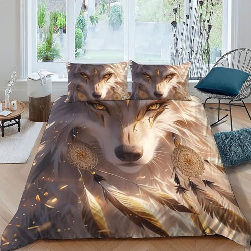 Housse de couette loup microfine 200x200 lit double taies en coton