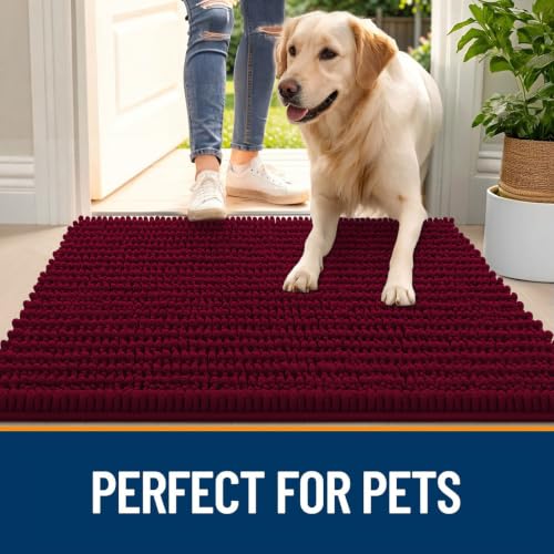 Image of OLANLY Dog Door Mat for Muddy Paws 24x16, Ultra-Absorbent Chenille Mud Mat