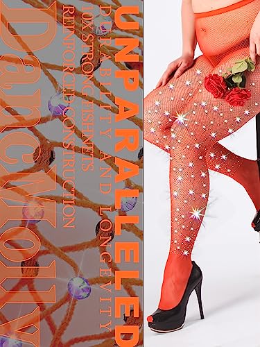 Image of DancMolly 10X Strong Ultra Sparkly Rhinestone Fishnet Stockings, Plus Size Sparkle Tights for Women Sexy Party Concert Outfit