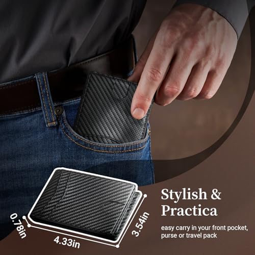 GNDR Wallet For Men RFID Blocking Leather Black Wallets Bifold Carbon Fiber Front Pocket Card Holder Mens Accessories With Gift Box3