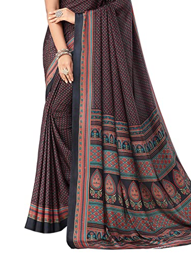 Image of SIRIL Women's Printed Silk Crepe Saree with Unstitched Blouse Piece