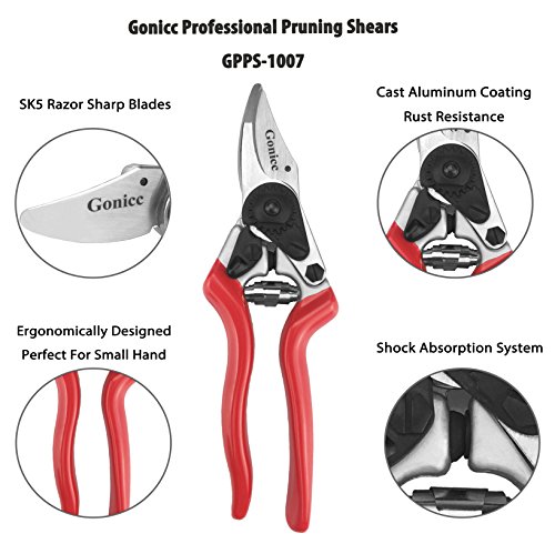 gonicc Professional Sharp Bypass Pruning Shears (GPPS-1007), for Smaller Hands, Sap Groove Design. - Thumbnail 2