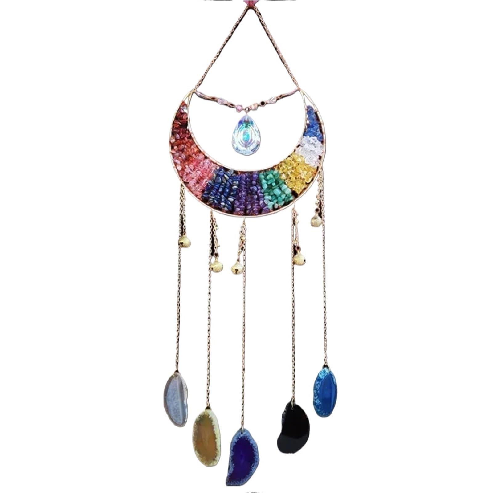 AFDHVTKLDR Wind Chimes Agate Dream Catcher Natural Gemstone Wind Chime Moon Wall Decor for Home Garden Living Room(A-12)