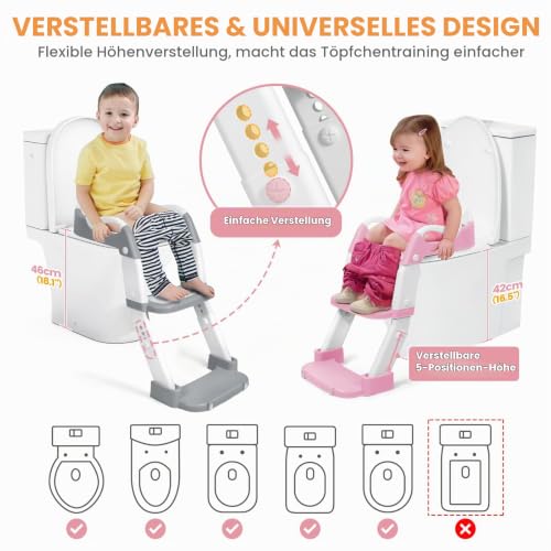 Toilettensitz Kinder mit Treppe, 2 in 1 Stabil Töpfchen für Kinder, Bär – Ansicht 4