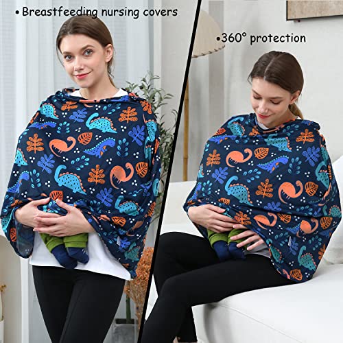 Image of Car Seat Covers for Babies - Multi-use Carseat Canopy Cover Breastfeeding Covers, Stroller Canopy Cover (Navy Dinosaur)