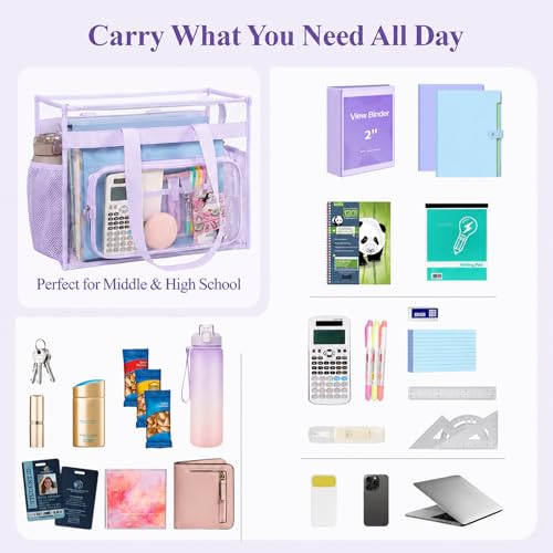 Image of PACKISM Clear Tote Bag for School - Large Heavy Duty Clear Tote for Girls | See Through PVC, Wide Zipper Opening, Front Pocket Keeps Essentials Visible for Students, Class, Work, Daily Carry, Age 12+