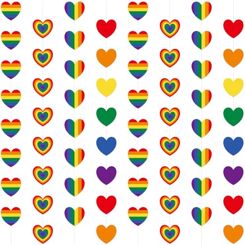 Image of 8Pcs Gay Pride Hanging Banner, Love is Love Pride Banner, LGBTQ Rainbow Heart Garland, NO-DIY Pride Month Decorations Rainbow Birthday Bachelorette Baby Shower Bridal Shower Party Supplies