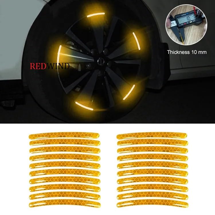 Image of REDWIND Vinyl Anti-Collision Glow In Dark Wheel Self Adhesive Rim Stickers, Night Reflective Tape Warning Sticker For Metal, Decoration, Universal For Cars, Bikes, Trucks (20 Strips) Orange, 11 cm