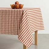 GAMUSI Mantel Antimanchas Cuadros Vichy Rectangular - Algodón Tejido, Tacto Natural, 140x200 cm, Rojo