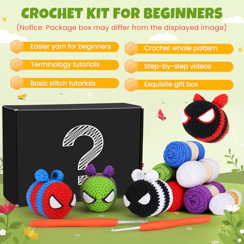 Image of Crochetta Crochet Kit for Beginners, Crochet Kits with Step-by-Step Video Tutorials, Learn to Crochet Animal Kit for Adults Kids, DIY Craft Knitting Supplies, Monkey Amigurumi Gift(40%+ Yarn)