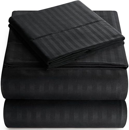 Queen Italian Prestige Collection Striped Bed Sheet Set  1800 Luxury Soft Microfiber Deep Pocket 4-Piece Bedding Set - Wrinkle Stain Fade Resistant