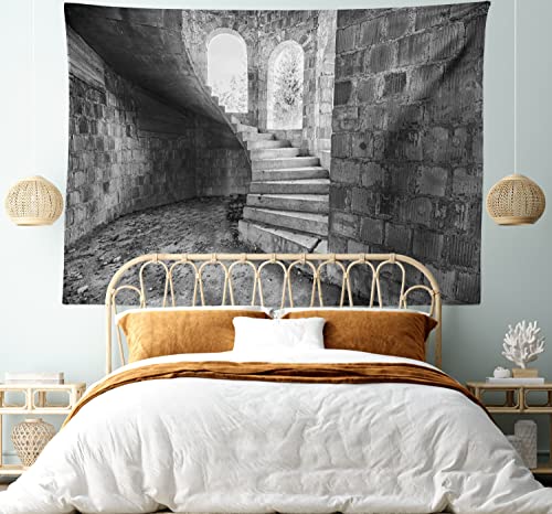 Ambesonne Rustic Tapestry, Circular Medieval Brick Staircase Vacant Castle Architecture Art Of Photography Print, Wide Wall Hanging For Bedroom Living Room Dorm, 80" X 60", Dark Grey #TOP4