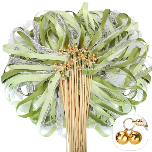 Wedding Wands 50 Stück Stäbe mit 100Groß Glöckchen und 150Hochzeitsbändern