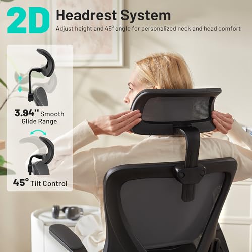 Image of AreShark Office Chair - Ergonomic Desk Chair Breathable Mesh Chair with 2D Headrest & Adjustable Lumbar Support - Executive High Back Rolling Swivel Computer Gaming Chair with Wheels Flip-up Armrests