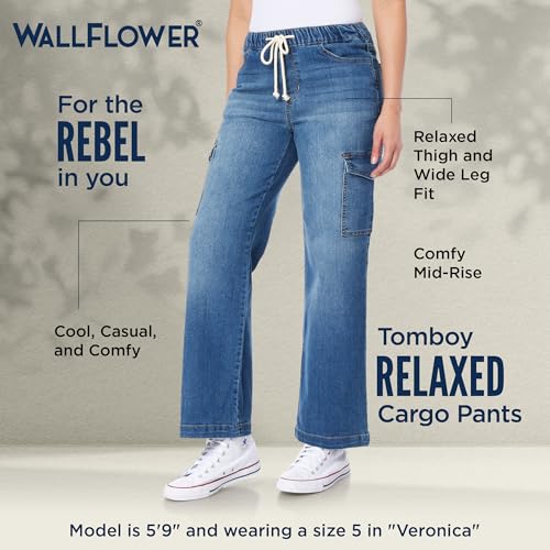 WallFlower Women's Tomboy Relaxed Cargo Denim Mid-Rise Insta Stretch Juniors Jeans4