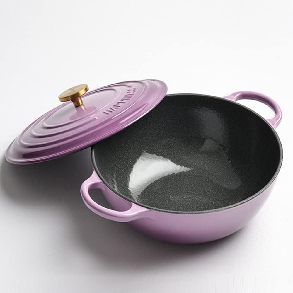 Cacerola Baja De Hierro Fundido Esmaltado con Tapa, Redonda Olla Holandesa, Olla de Hierro Fundido, Cocotte Olla, Cacerola de Inducción