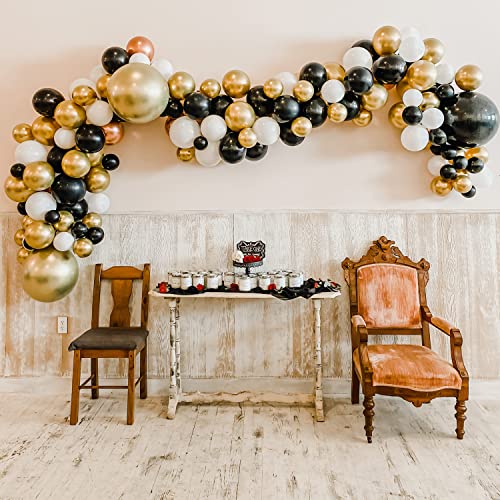Black And Gold Balloon Arch Wreath Kit - Macaron Black Balloons Metallic Gold Balloons White Balloons 132Pcs Suitable For Graduation, Retirement, Birthday Party #TOP6