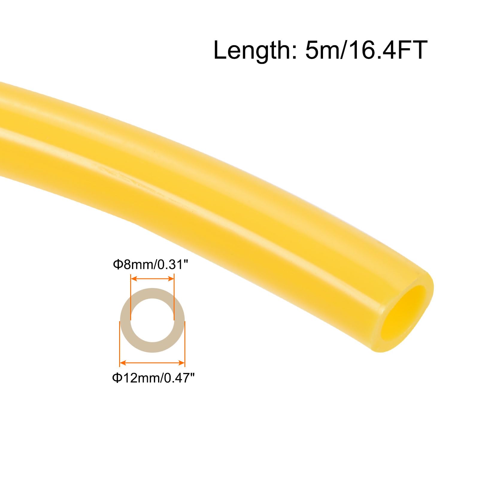 Rebower Pneumatic Tubing Pipe,12mm x 8mm Yellow PU Polyurethane Tube,16.4FT 5M,PU Air Line Tubing Hose Tubes for Air Compressor,Fluid Transfer,Air Brake - Image 2
