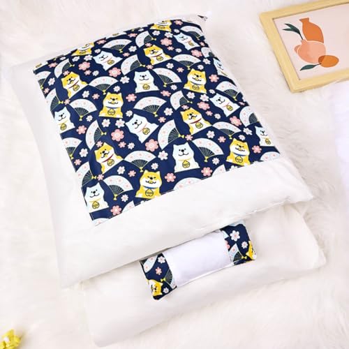 猫用寝袋 取り外し可能 洗濯可能 半閉鎖式 温もり 猫用ベッド ふわふわ ダウンライナー 防寒 ペット用品 マット (L,和風で財をなす)