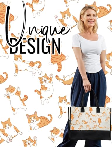 Bolso tote de lona con diseño de gato naranja para mujer, con cierre de cremallera superior y correa para hombro, ideal para cumpleaños, Día de la Madre y Navidad miniatura 2