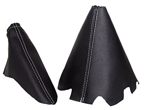 The Tuning-Shop for Mazda 6 2002-07 Manual Shift & E Brake Boot Black Genuine Leather White Stitching
