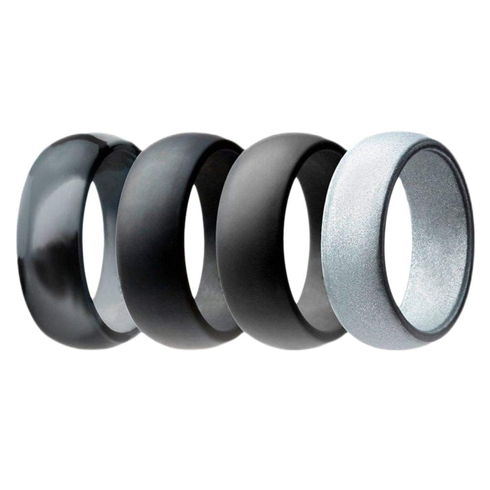 Xiang Ru Wedding Silicone Rubber Bands Rings Stackable Ring for Men Women 4 PCS (Camouflage Grey+Dark Grey+Black+Sliver) 9