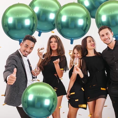 Image of Round 4D Green Mylar Balloons - 22 Inch, 6 Pack | Metallic Green Balloons for Halloween Decorations