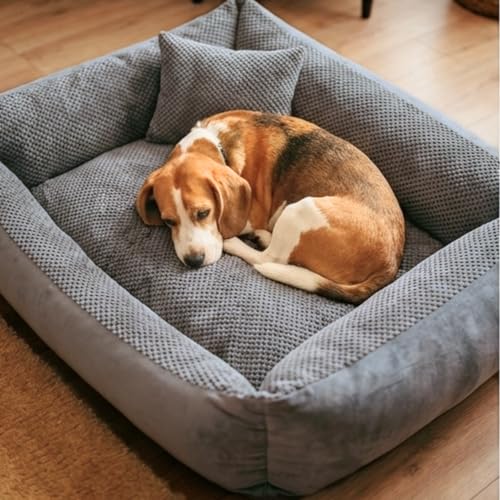 4L Textil Teo Kuscheliges Hundebett Bezug abnehmbar und waschbar Hundekorb mittelgroße Hunde Hundekissen flauschig Hundekörbchen Hundesofa (100x80 cm, Dunkelgrau)