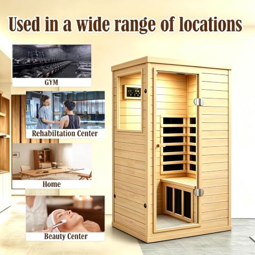 Image of LTCCDSS 1 Person Compact Infrared Sauna, 905W Low EMF Far Infrared Sauna Indoor Sauna, European Aspen Wooden Sauna for Home with Bluetooth Speakers, 36.6 * 29.3 * 63, Left-Door