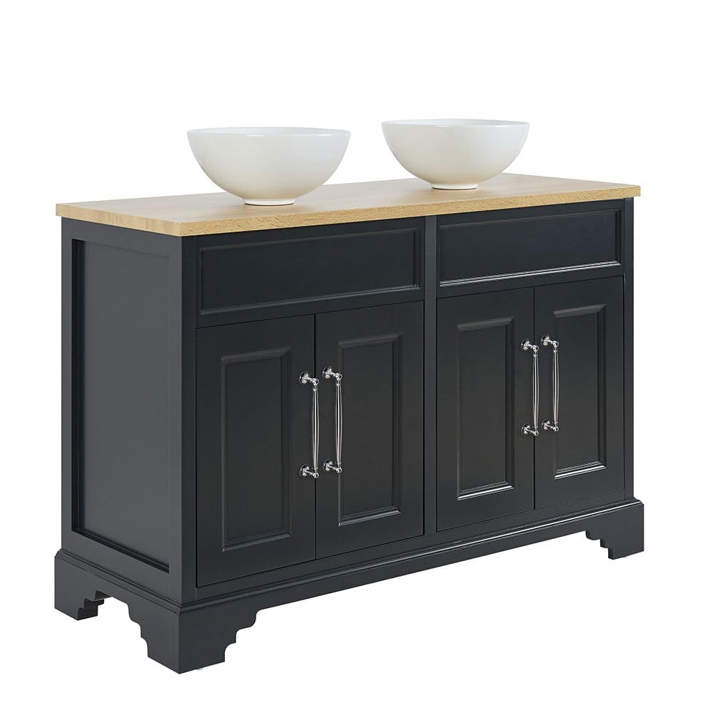 Milano Chrome (T Bar) Thornton Black Grey 1210Mm Bathroom Vanity Unit Round Basin Chrome Handle