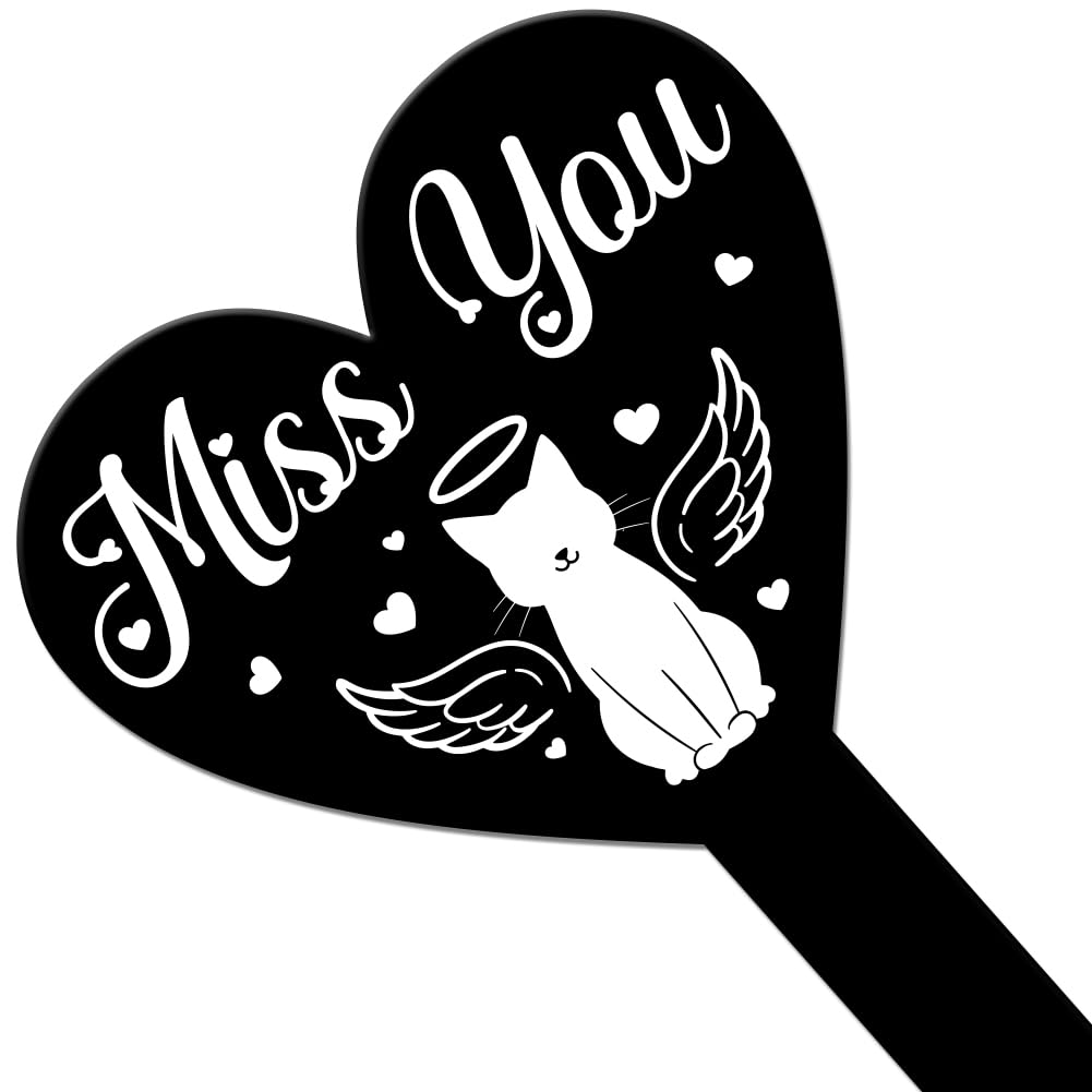 GLOBLELAND Heart Shaped Angel Cat Love Garden Stake Memorial Remembrance Plaque Stake for Cemetery Acrylic Grave Stake Waterproof Sympathy Garden Stake for Yard Grave Cemetery - Image 2