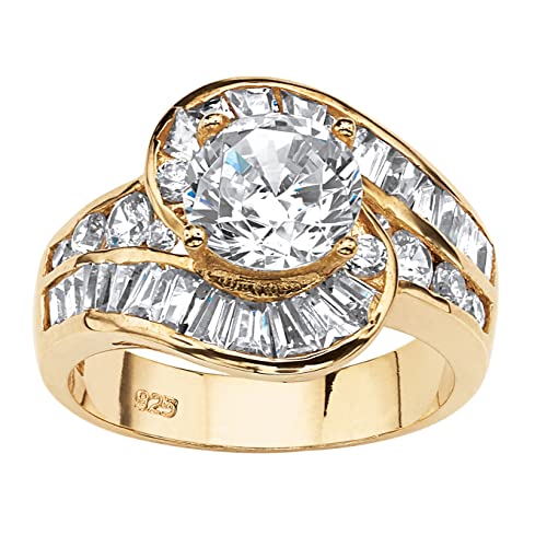 PalmBeach Yellow Gold-plated Sterling Silver Round Cubic Zirconia Engagement Ring Sizes 5-10