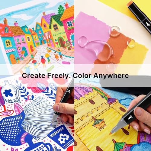 Image of KLIFFOO Dual Tip Colorful Art Markers Sketch Pens 80 Colors with Carrying Case For Painting Sketching Calligraphy Drawing, Chisel & Fine Tip Permanent Colouring Marker For Kids Adult, Multicolor (80)