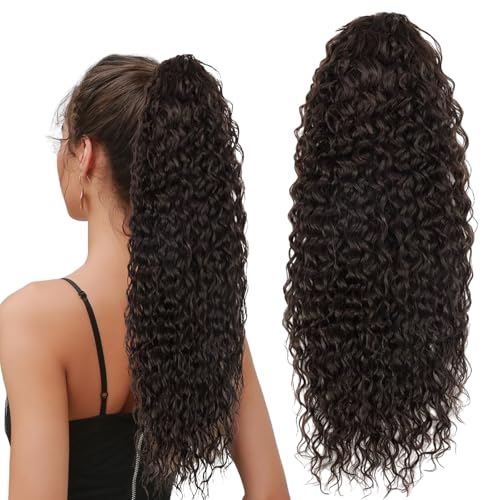 Wisebom Coleta Pelo Natural 62cm Extensiones de Cola de Caballo Rizada Larga Extensión Ondulado Coleta Postiza Extensiones de Pelo Sintética con Cordón para Mujeres (Marrón)