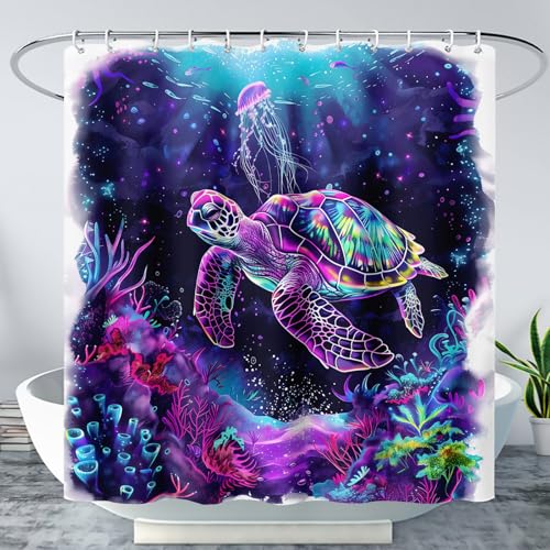 AILONEN Sea Turtle Shower Curtain,Colorful Underwater World Bath Curtain for Boys Girls,Dreamy Sea Turtle Ocean Animal Bathroom Decor + Plastic Hooks,Waterproof, 72